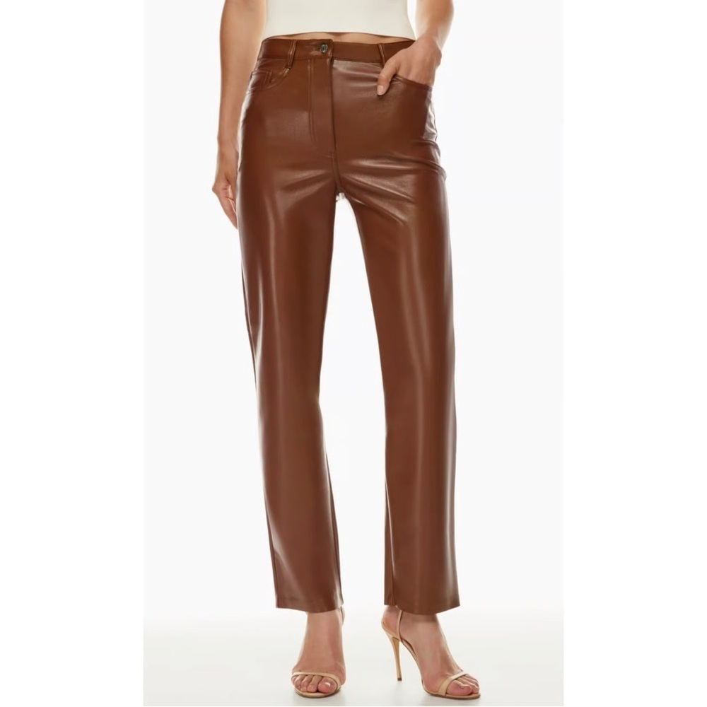 Aritzia Wilfred Melina High Waisted Faux Vegan Leather Pants in Cognac Brown 0
